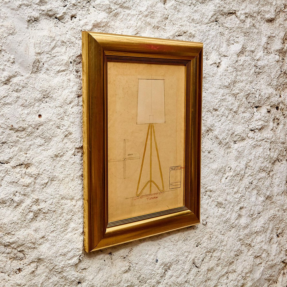 Framed Original Technical Plan of Metalarte Lamp, 1953