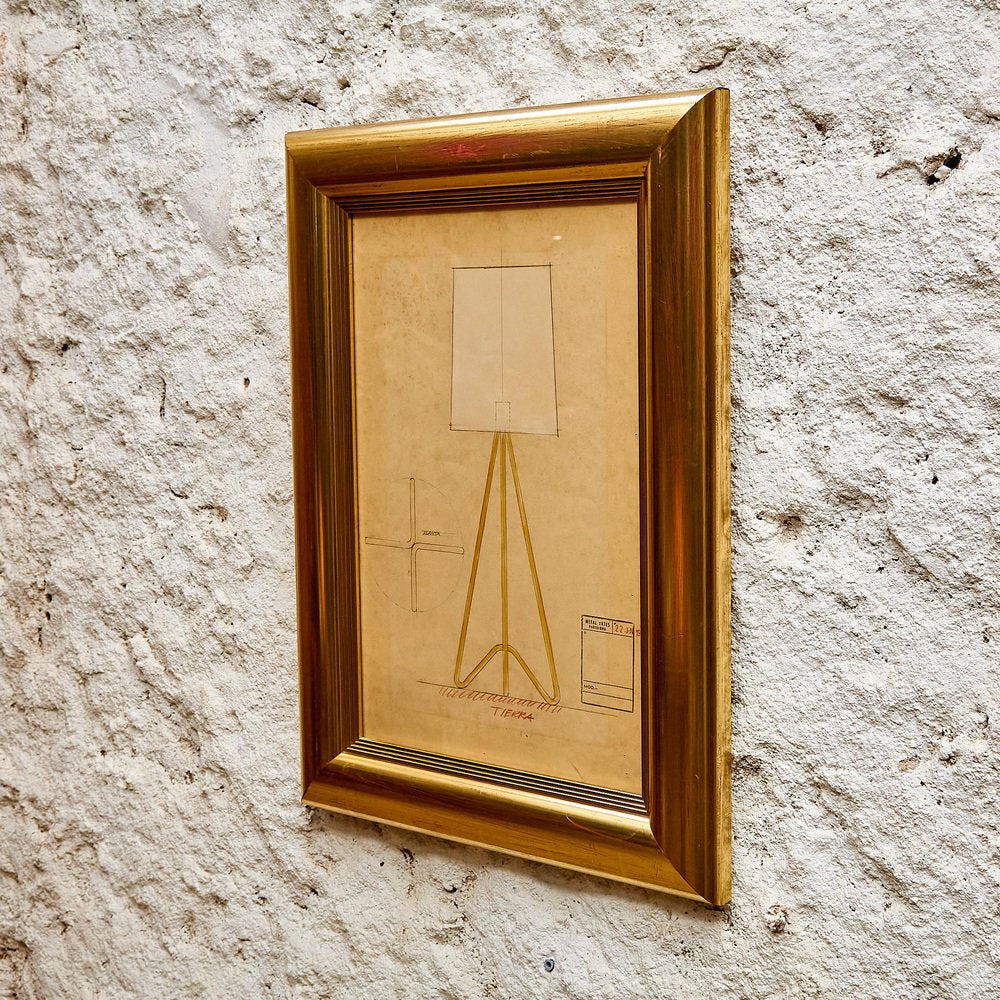 Framed Original Technical Plan of Metalarte Lamp, 1953