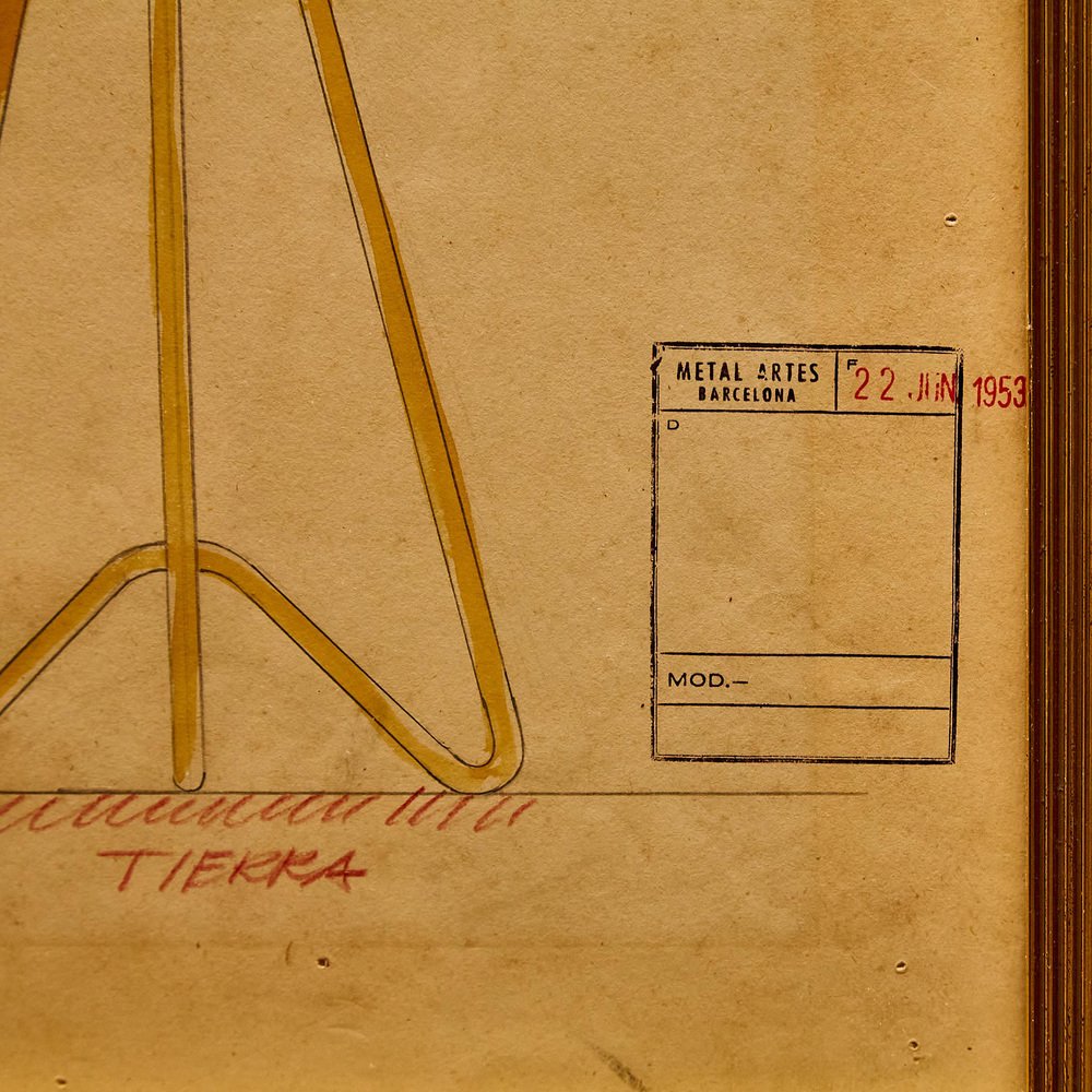 Framed Original Technical Plan of Metalarte Lamp, 1953