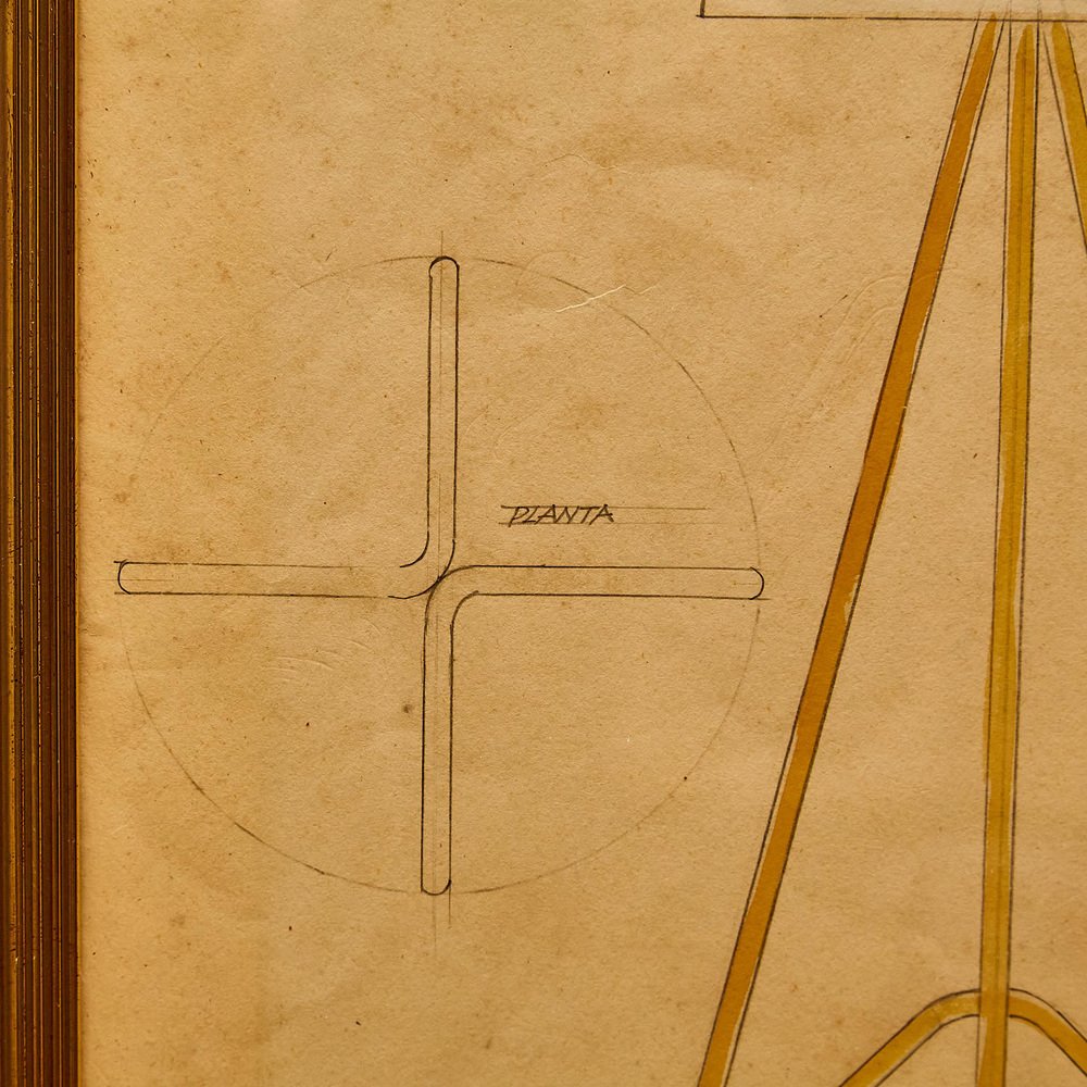 Framed Original Technical Plan of Metalarte Lamp, 1953