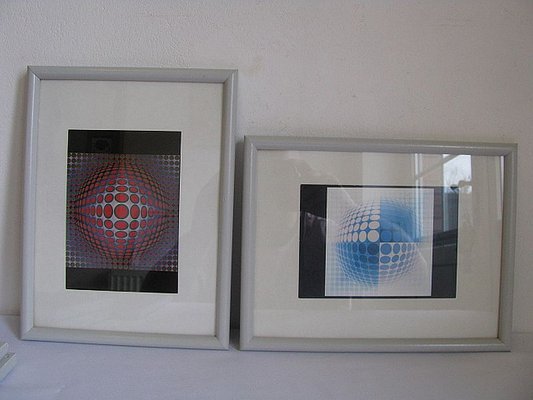 Framed Posters by Victor Vasarely, 1970s, Set of 5-SZW-829860