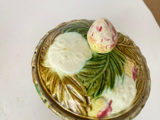 France Majolica Dish Sugar Pot, Dish and Cup, 1880s, Set of 3-UR-1653535