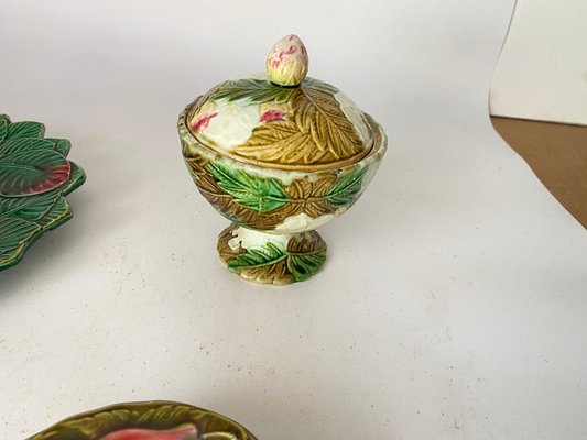 France Majolica Dish Sugar Pot, Dish and Cup, 1880s, Set of 3-UR-1653535