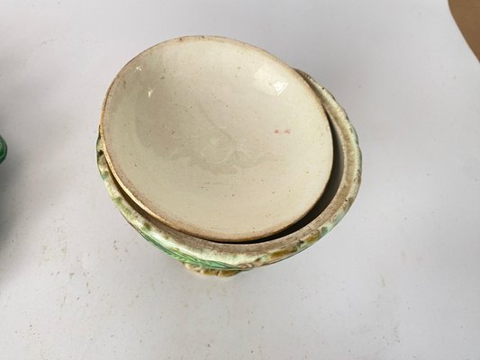 France Majolica Dish Sugar Pot, Dish and Cup, 1880s, Set of 3-UR-1653535