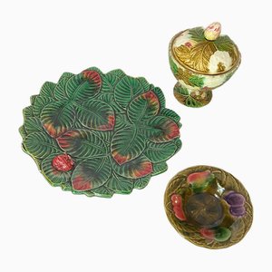 France Majolica Dish Sugar Pot, Dish and Cup, 1880s, Set of 3-UR-1653535