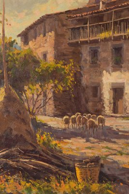 Francesc Carbonell Massabe, Farmyard with Sheep, 20th-Century, Oil on Canvas, Framed-AOI-1311590