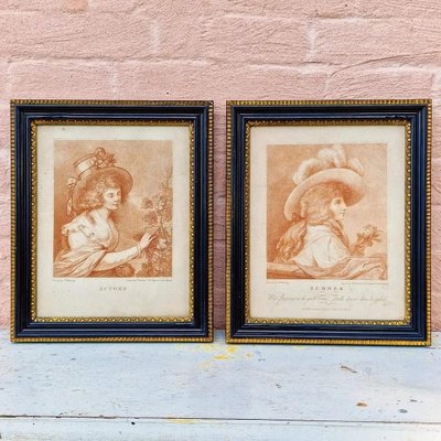 Francesco Bartolozzi after Francis Wheatley, Autumn and Summer Portraits, 1780, Engravings, Framed, Set of 2-EFY-2016646