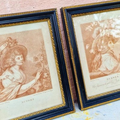 Francesco Bartolozzi after Francis Wheatley, Autumn and Summer Portraits, 1780, Engravings, Framed, Set of 2-EFY-2016646