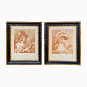 Francesco Bartolozzi after Francis Wheatley, Autumn and Summer Portraits, 1780, Engravings, Framed, Set of 2-EFY-2016646