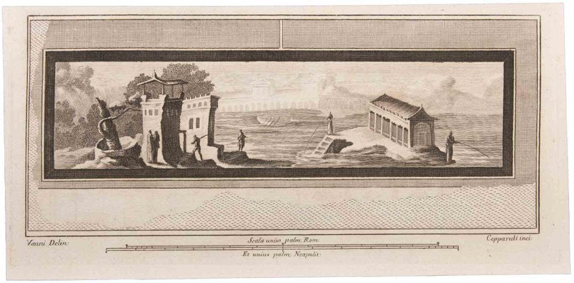 Francesco Cepparuli, Seascape with Monument and Figures, Etching, 18th Century-ZCI-1760623