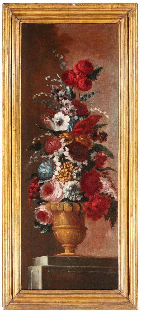 Francesco Lavagna, Still Lifes with Flower Vases, Mid-18th Century, Oil on Canvases, Set of 2