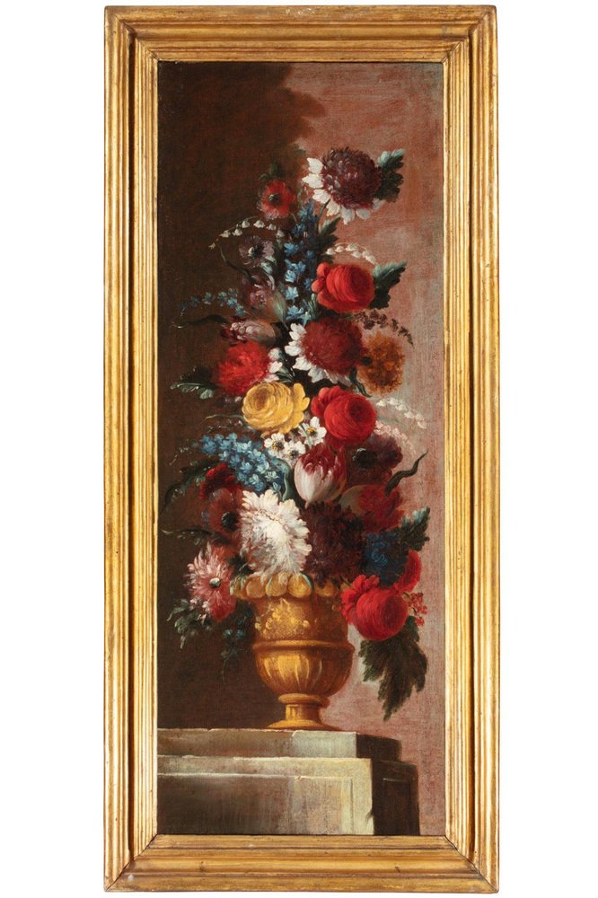 Francesco Lavagna, Still Lifes with Flower Vases, Mid-18th Century, Oil on Canvases, Set of 2