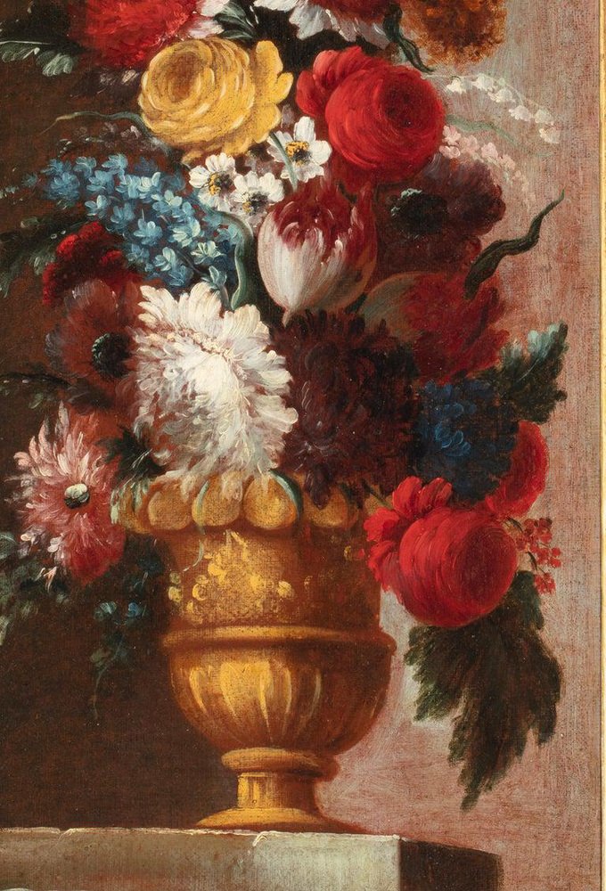 Francesco Lavagna, Still Lifes with Flower Vases, Mid-18th Century, Oil on Canvases, Set of 2