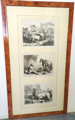 Francesco Londonio, Landscapes Triptych, 1763, Engravings, Framed, Set of 2-EI-1417393