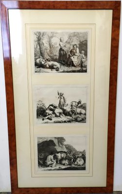 Francesco Londonio, Landscapes Triptych, 1763, Engravings, Framed, Set of 2-EI-1417393