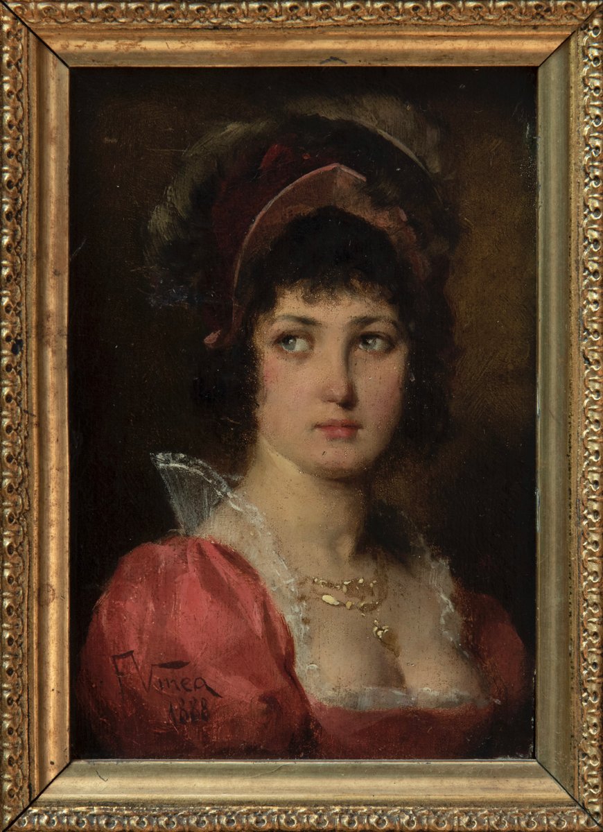 Francesco Vinea, Portrait of a Young Gentlewoman, 1888, Oil on Panel, Framed