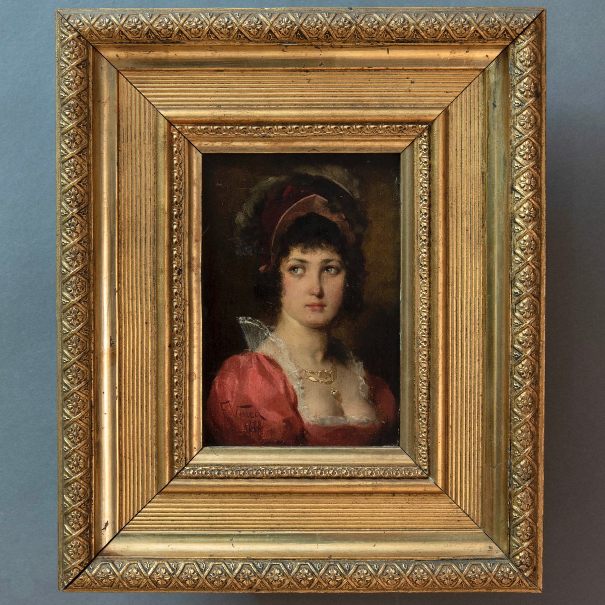 Francesco Vinea, Portrait of a Young Gentlewoman, 1888, Oil on Panel, Framed