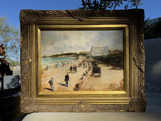 Francis Turri, La Grande Plage and the Hotel Du Palais in Biarritz in 1900, Oil on Canvas-NRK-2028261