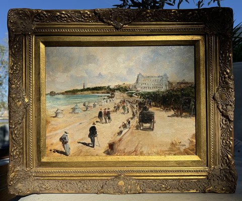 Francis Turri, La Grande Plage and the Hotel Du Palais in Biarritz in 1900, Oil on Canvas-NRK-2028261