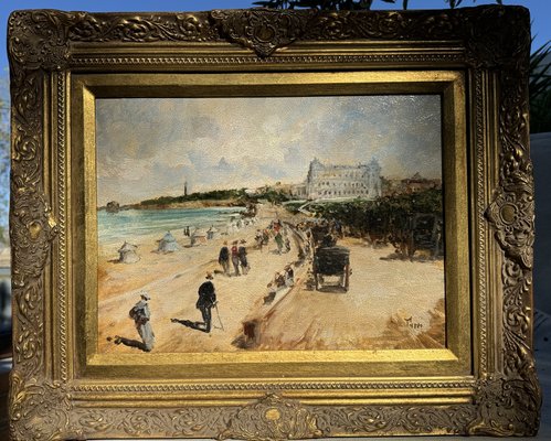 Francis Turri, La Grande Plage and the Hotel Du Palais in Biarritz in 1900, Oil on Canvas-NRK-2028261