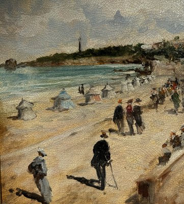 Francis Turri, La Grande Plage and the Hotel Du Palais in Biarritz in 1900, Oil on Canvas-NRK-2028261