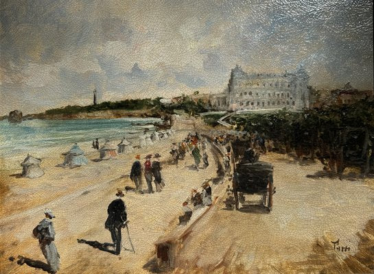 Francis Turri, La Grande Plage and the Hotel Du Palais in Biarritz in 1900, Oil on Canvas-NRK-2028261