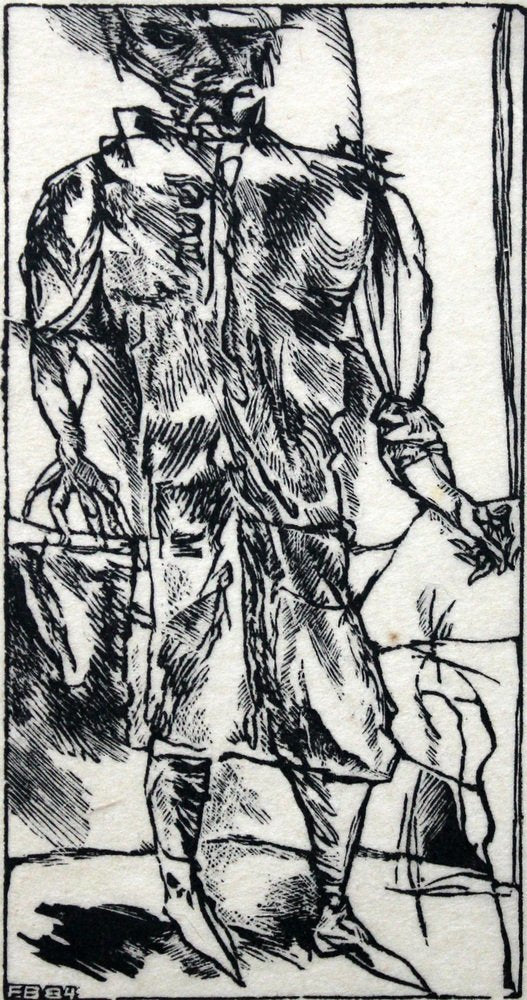 Franciszek Bunsch, The Third Traveller, Woodcut on Paper, 1984