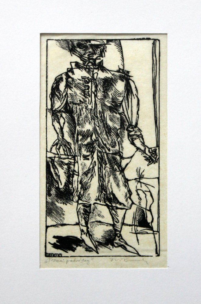 Franciszek Bunsch, The Third Traveller, Woodcut on Paper, 1984