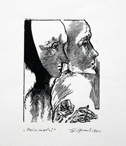 Franciszek Bunsch, Two Masks, Etching on Paper, 1990