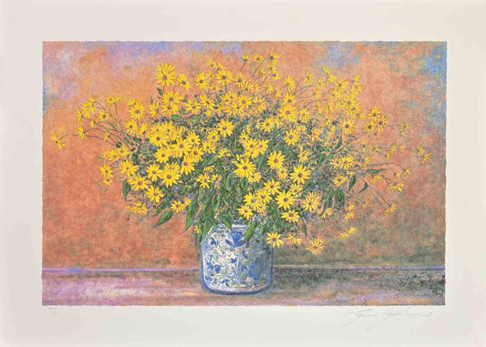 Franco Bocchi, Vase of Jerusalem Artichoke Flowers, Screen Print, 1980s