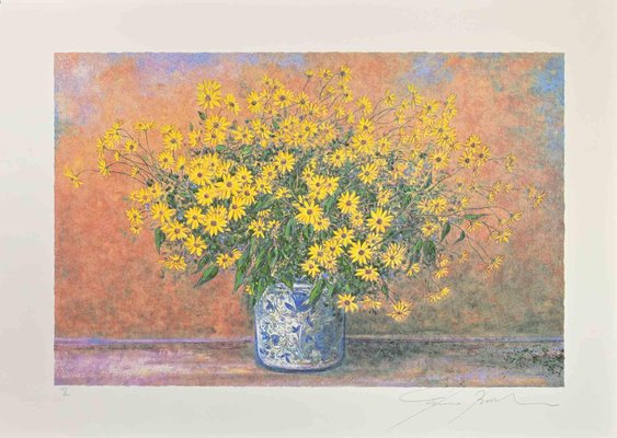 Franco Bocchi, Vase of Jerusalem Artichoke Flowers, Screen Print, 1980s-ZCI-1788829