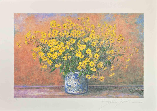 Franco Bocchi, Vase of Jerusalem Artichoke Flowers, Screen Print, 1980s