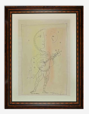 Franco Rognoni, Troubadour, Drawing in Ink, 1970s-ZCI-1437108