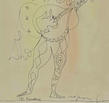 Franco Rognoni, Troubadour, Drawing in Ink, 1970s-ZCI-1437108