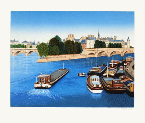 François Fanch Ledan, Péniches au Pont-Neuf, 1997, Lithograph on Arches Paper-FMZ-1145539