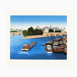 François Fanch Ledan, Péniches au Pont-Neuf, 1997, Lithograph on Arches Paper-FMZ-1145539