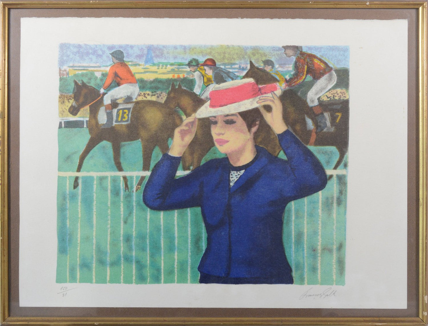 Francois Gall, Horse Races at Auteuil: Lady with Hat, 1950s, Lithograph