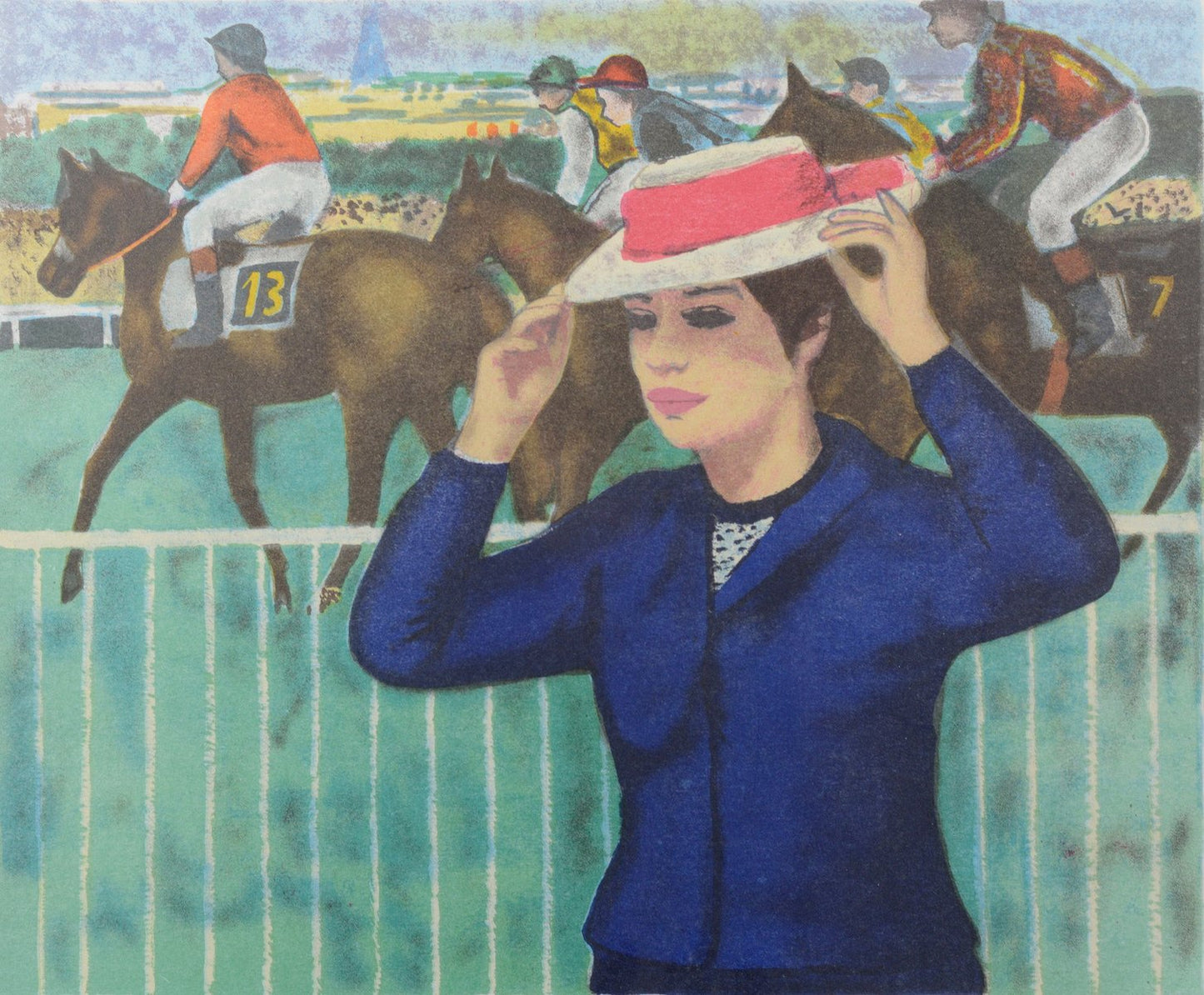 Francois Gall, Horse Races at Auteuil: Lady with Hat, 1950s, Lithograph