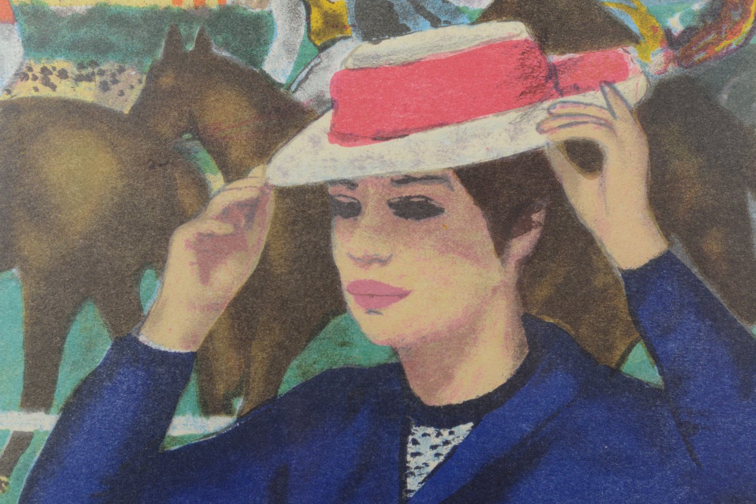 Francois Gall, Horse Races at Auteuil: Lady with Hat, 1950s, Lithograph