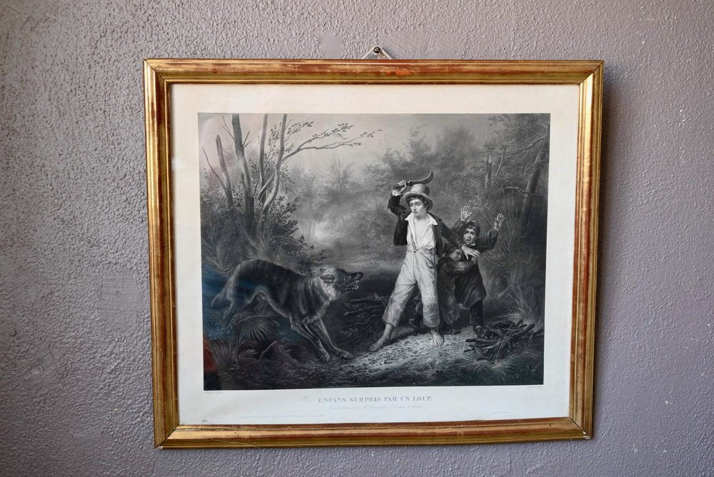 François Grenier, Child Surprised by Wolf, Lithograph