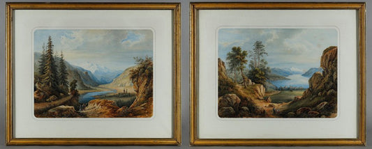 François-Jules Collignon, Landscapes, 1840, Watercolors, Set of 2