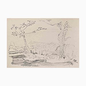 François Quelvée, Landscape, Ink Drawing, Mid-20th Century-ZCI-1423462