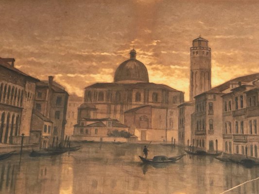 François Stroobant, Grand View of Venice, 19th Century, Charcoal Drawing, Framed-BA-1374478