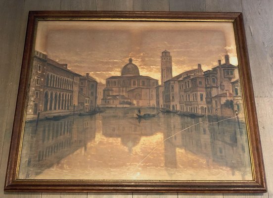 François Stroobant, Grand View of Venice, 19th Century, Charcoal Drawing, Framed-BA-1374478