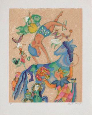 Françoise Deberdt, Au cirque - chevauchée magique, 1985, Lithograph-FMZ-1139577