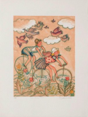 Françoise Deberdt, Les deux vélos, 1985, Lithograph-FMZ-1139633