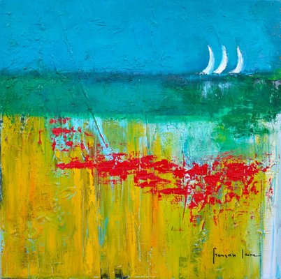 Francoise Laine, Trois voiles à l'horizon, 2022, Oil on Canvas-QNR-1410970