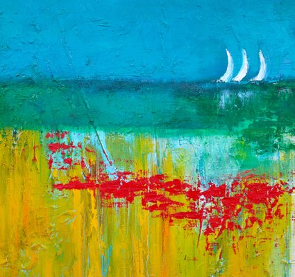 Francoise Laine, Trois voiles à l'horizon, 2022, Oil on Canvas-QNR-1410970