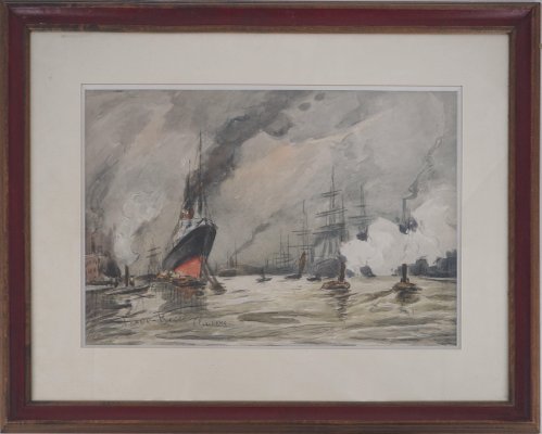 Frank Boggs, Antwerp: Liner and Sailing Ships, Original Watercolor-KHH-1452277