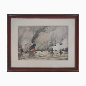 Frank Boggs, Antwerp: Liner and Sailing Ships, Original Watercolor-KHH-1452277